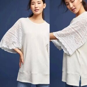 AKEMI + KIN Anthropologie Coro Dolman Crochet Sweatshirt Women's XS Cream Boho
